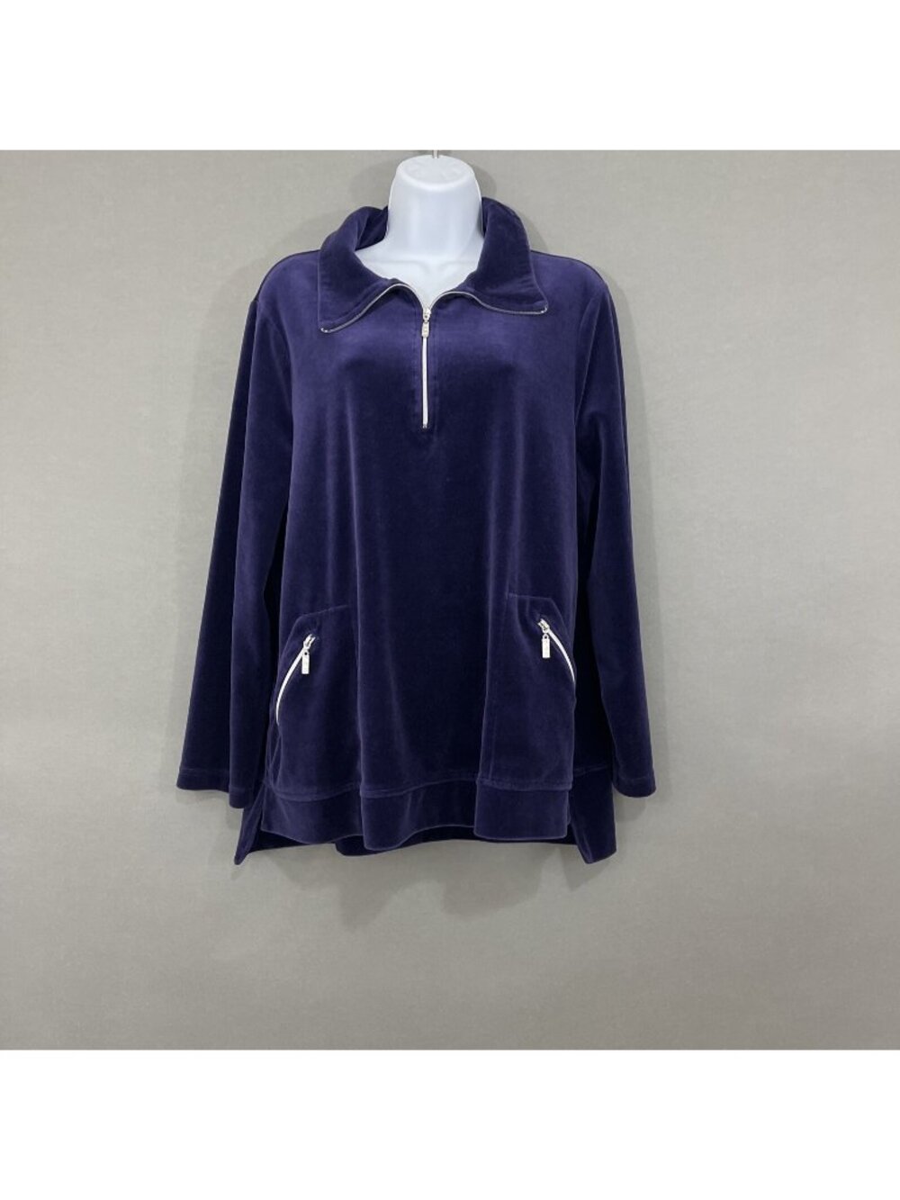Chico’s Zenergy Purple Velour 1/2 Zip Long Sleeve Tunic Top